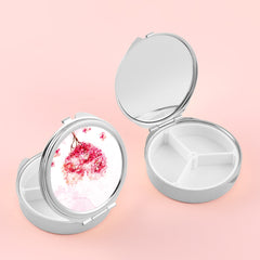 1PC Round Pill Box With Single Makeup Mirror DIY Blank Electroplated Gold And Silver Pill Box The Appearance Of The Colored Glue Drop Pattern Can Also Be Used As A Birthday Gift Or Holiday Gift For Relatives Friends And Lovers