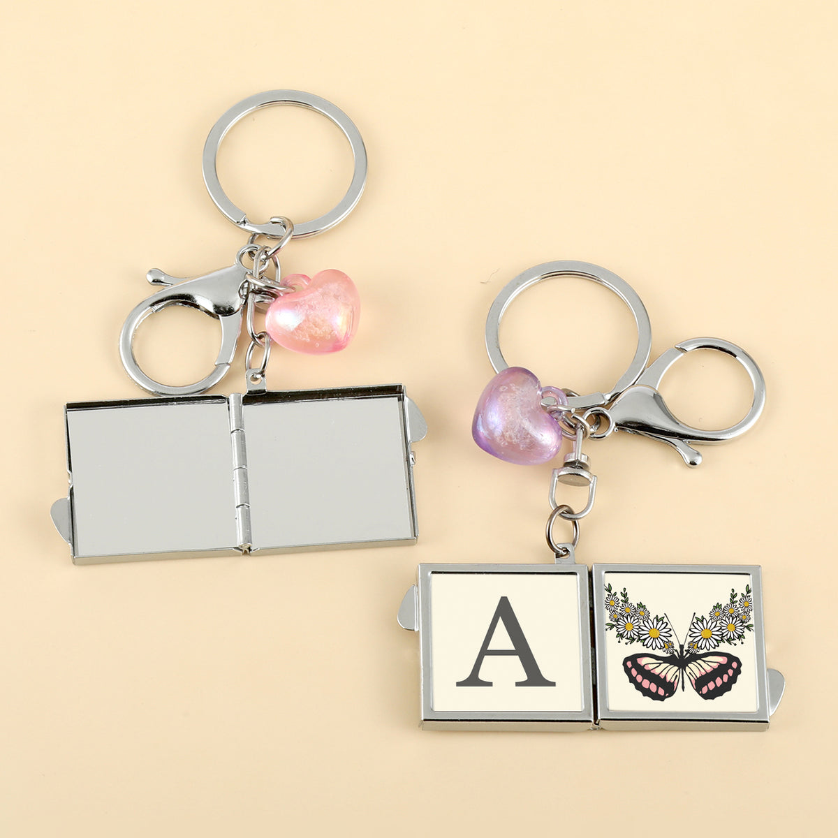 1PC Square Keychain Makeup Mirror Double Side Compact Mirror 2X Magnification The Glue Drop Letter Pattern Is Small And Easy To Carry Suitable As A Gift For Mother Sister And Daughter It Is Easy To Carry And Use At Home Or On The Go