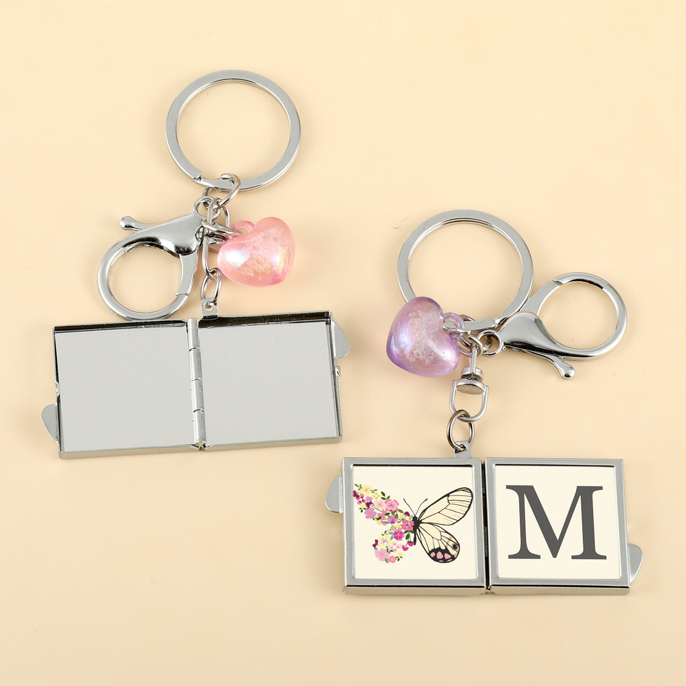 1PC Square Keychain Makeup Mirror Double Side Compact Mirror 2X Magnification The Glue Drop Letter Pattern Is Small And Easy To Carry Suitable As A Gift For Mother Sister And Daughter It Is Easy To Carry And Use At Home Or On The Go