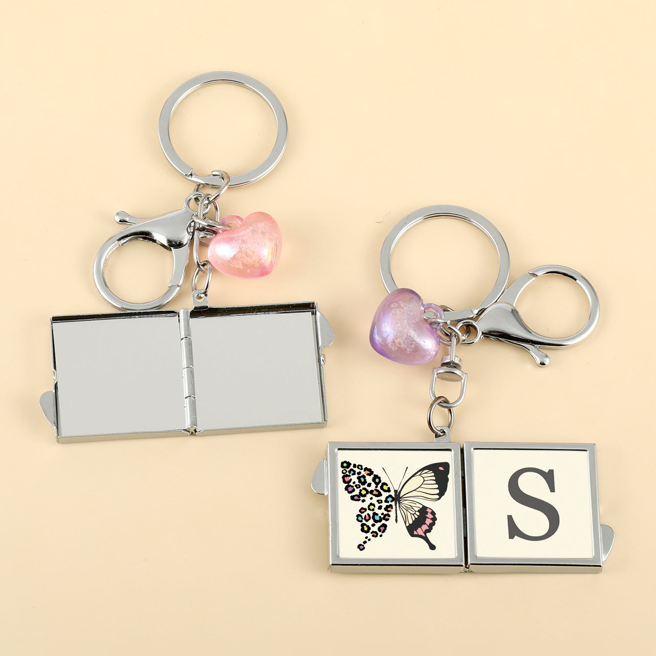 1PC Square Keychain Makeup Mirror Double Side Compact Mirror 2X Magnification The Glue Drop Letter Pattern Is Small And Easy To Carry Suitable As A Gift For Mother Sister And Daughter It Is Easy To Carry And Use At Home Or On The Go