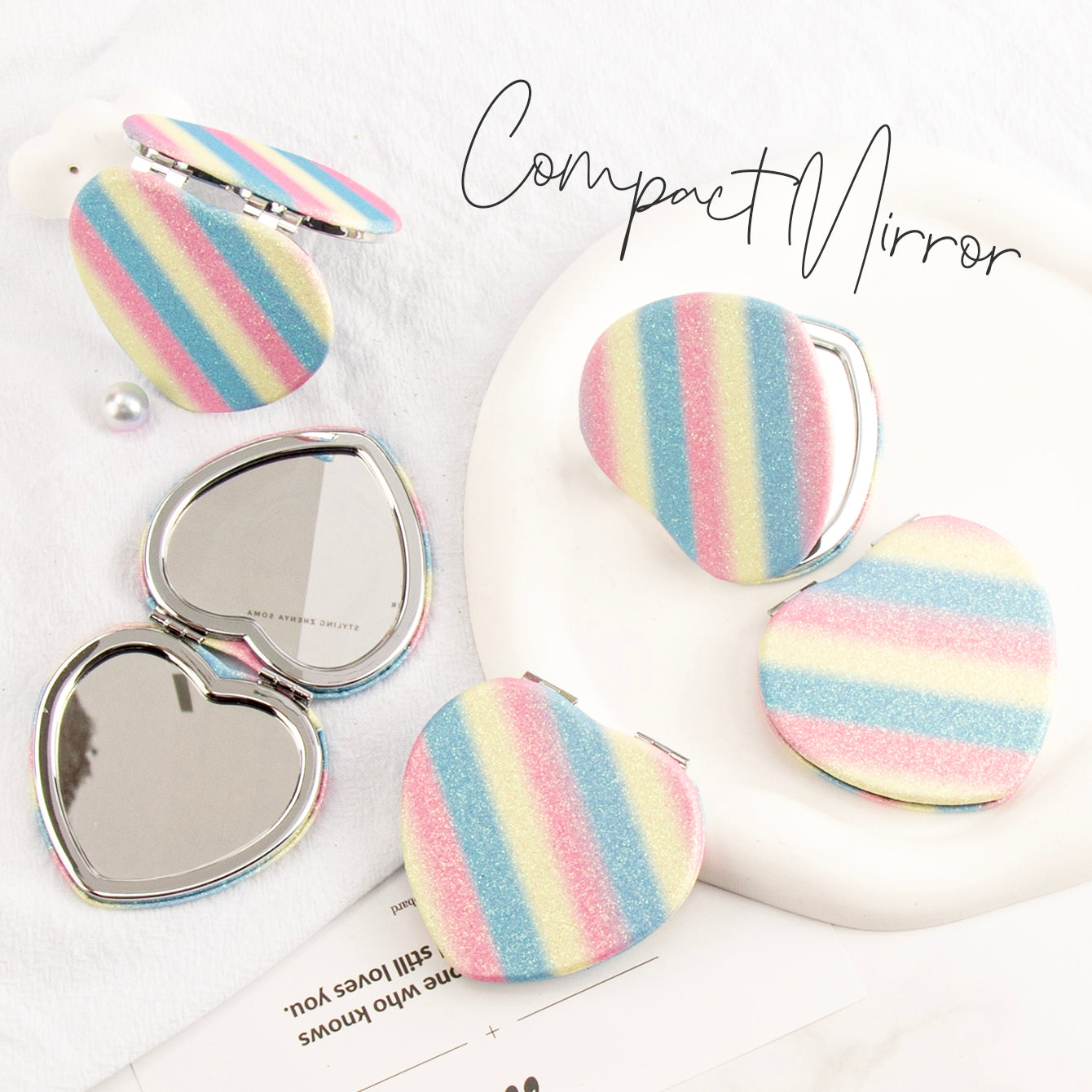 1PC Heart Loose Powder Makeup Mirror Folding Double Side Compact Mirror 2X Magnification Available In Pink Yellow And Black You Can Become The Focus Of The Crowd On Any Occasion And Attract Attention Suitable As A Fashion Item For Girlfriend