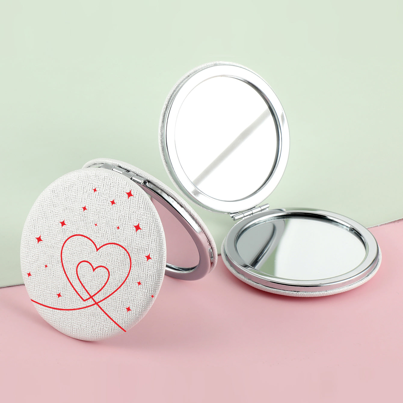 1PC PU Leather Makeup Mirror Folding Round 7cm Double Side Compact Mirror 2X Magnification Beautiful Print Suitable As Gift for Sister Mother Lover Can Be Used As Birthday Anniversary Valentine's Day Gift Also Suitable In Daily Life Suitable To Carry