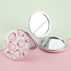 1PC PU Leather Makeup Mirror Folding Round 7cm Double Side Compact Mirror 2X Magnification Beautiful Print Suitable As Gift for Sister Mother Lover Can Be Used As Birthday Anniversary Valentine's Day Gift Also Suitable In Daily Life Suitable To Carry