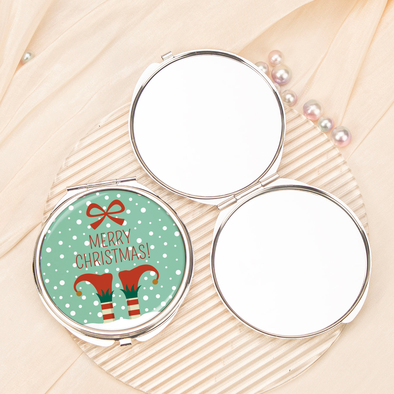 1PC Christmas Present Makeup Mirror 2X Folding Double Side Compact Mirror  Perfect Gift For Christmas For Sisters Daughters Granddaughters Aunts Mothers Grandmothers And Girlfriends Great Quality Compact Size For On The Go Beauty