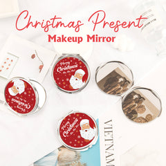 In-Stock Christmas Pattern Epoxy Droplet Craft, 7cm Round Clasp Makeup Mirror, Silver Plated, Perfect for Gifting during the Holiday Season