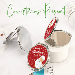 In-Stock Christmas Pattern Epoxy Droplet Craft, 7cm Round Clasp Makeup Mirror, Silver Plated, Perfect for Gifting during the Holiday Season