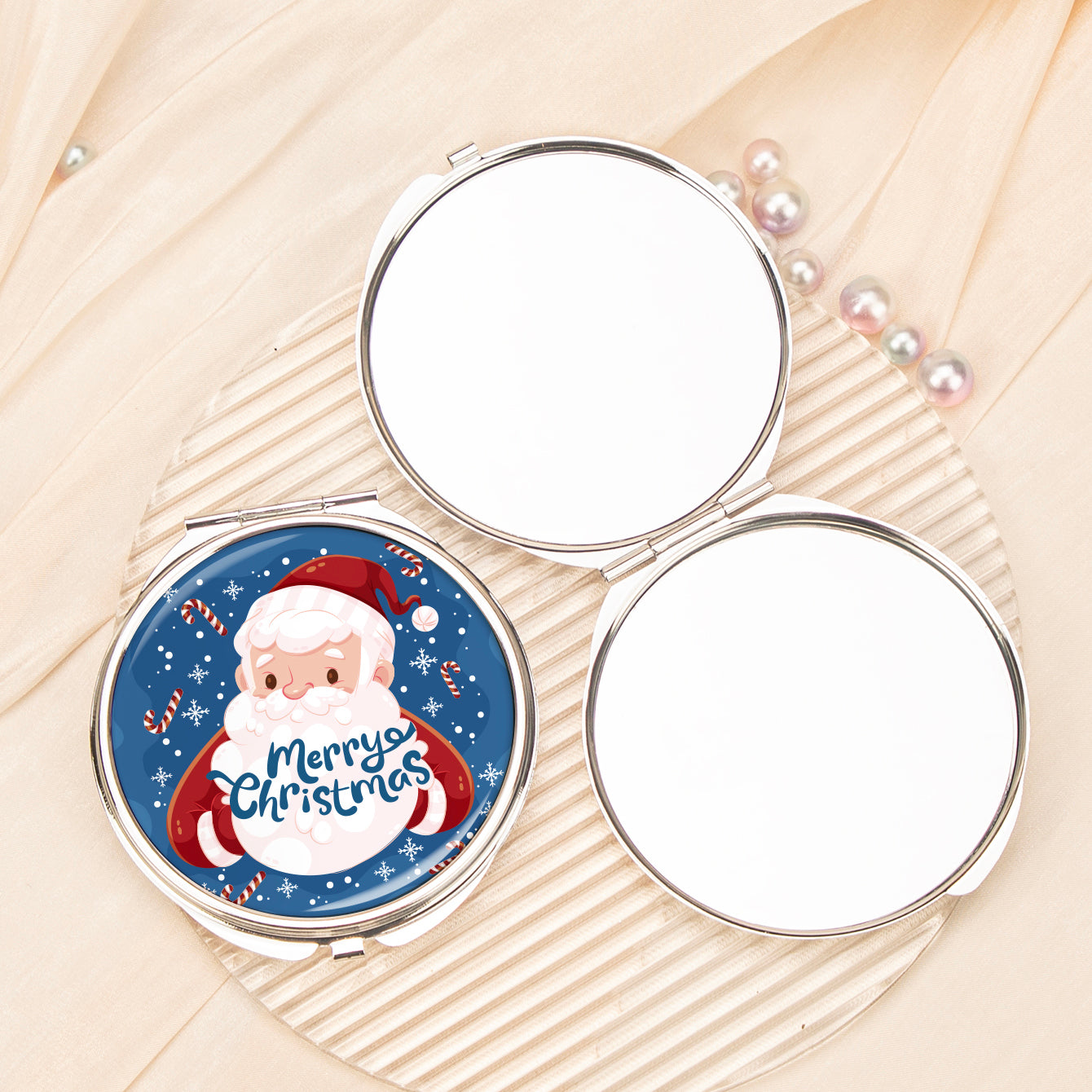 1PC Christmas Present Makeup Mirror 2X Folding Double Side Compact Mirror  Perfect Gift For Christmas For Sisters Daughters Granddaughters Aunts Mothers Grandmothers And Girlfriends Great Quality Compact Size For On The Go Beauty