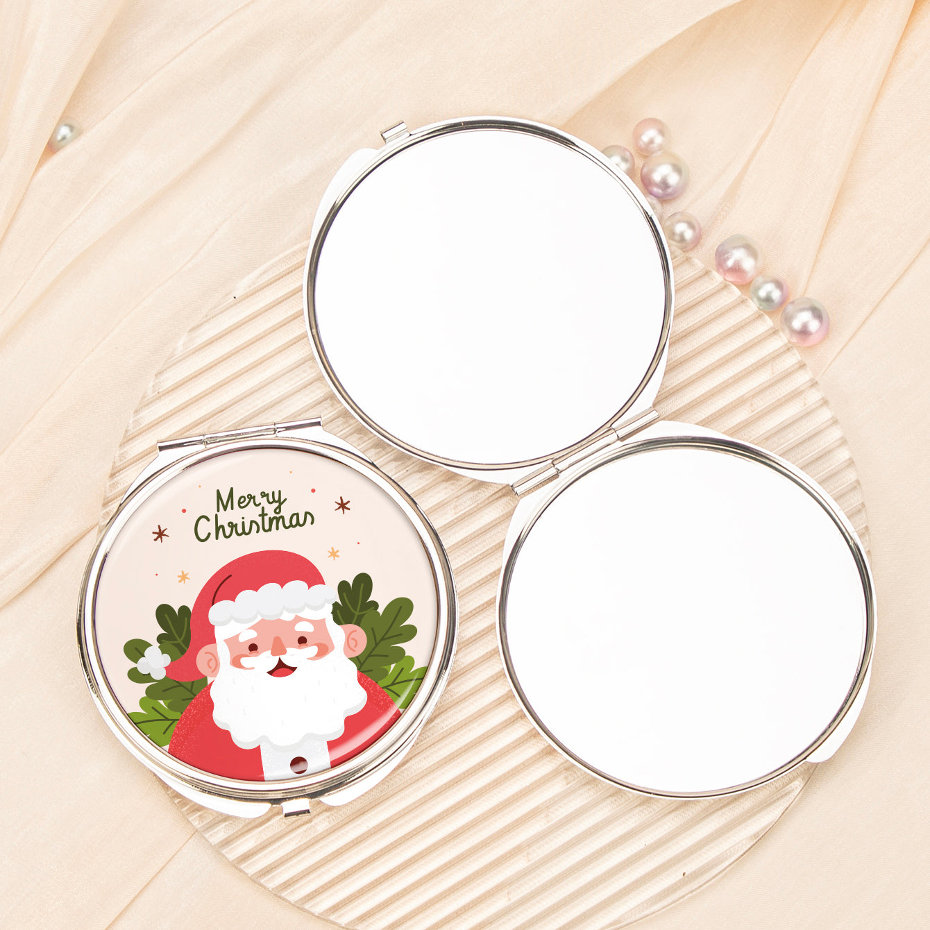 1PC Christmas Present Makeup Mirror 2X Folding Double Side Compact Mirror  Perfect Gift For Christmas For Sisters Daughters Granddaughters Aunts Mothers Grandmothers And Girlfriends Great Quality Compact Size For On The Go Beauty