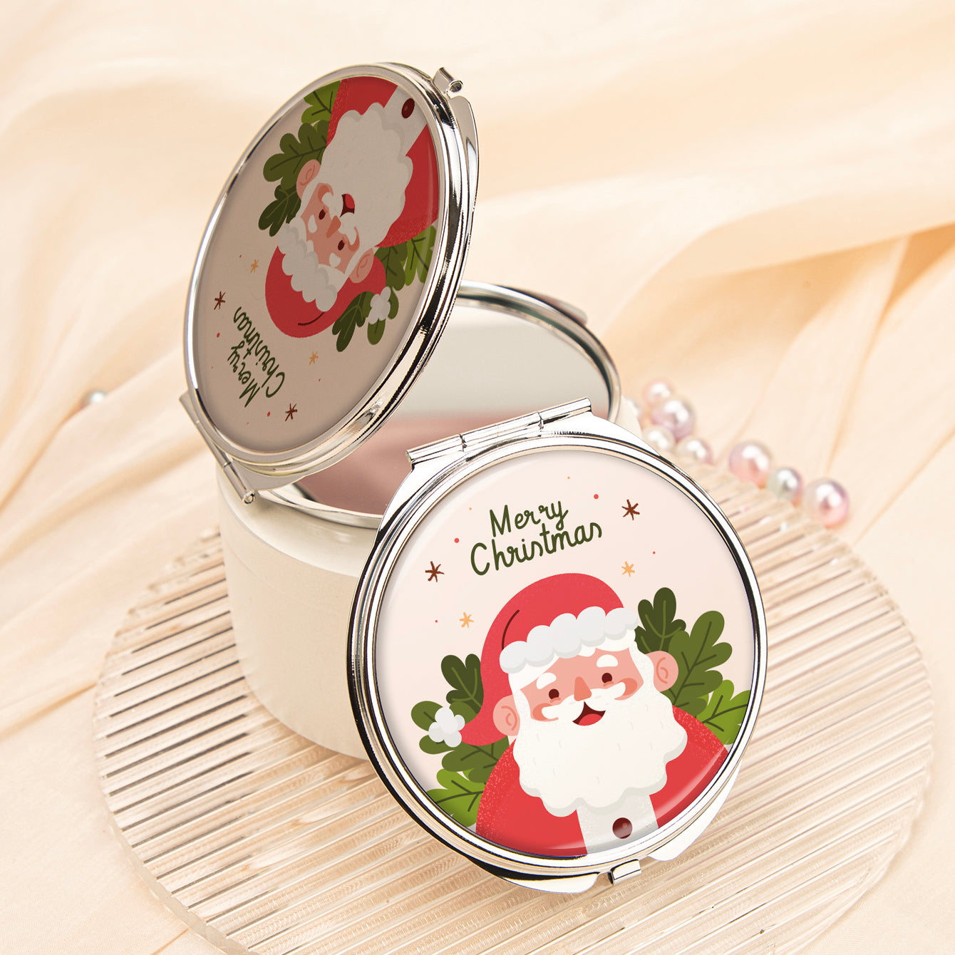 1PC Christmas Present Makeup Mirror 2X Folding Double Side Compact Mirror  Perfect Gift For Christmas For Sisters Daughters Granddaughters Aunts Mothers Grandmothers And Girlfriends Great Quality Compact Size For On The Go Beauty