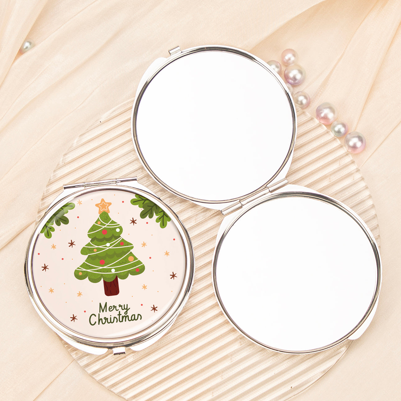 1PC Christmas Present Makeup Mirror 2X Folding Double Side Compact Mirror  Perfect Gift For Christmas For Sisters Daughters Granddaughters Aunts Mothers Grandmothers And Girlfriends Great Quality Compact Size For On The Go Beauty