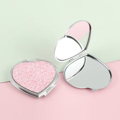 1PC Heart Key Chain Makeup Mirror Folding Double Side Compact Mirror The Pink Loose Powder Is Beautiful And Shiny Very Suitable As A Gift To Important People Like Mother Sister Or Lover At Various Festivals Small And Convenient For Any Occasion