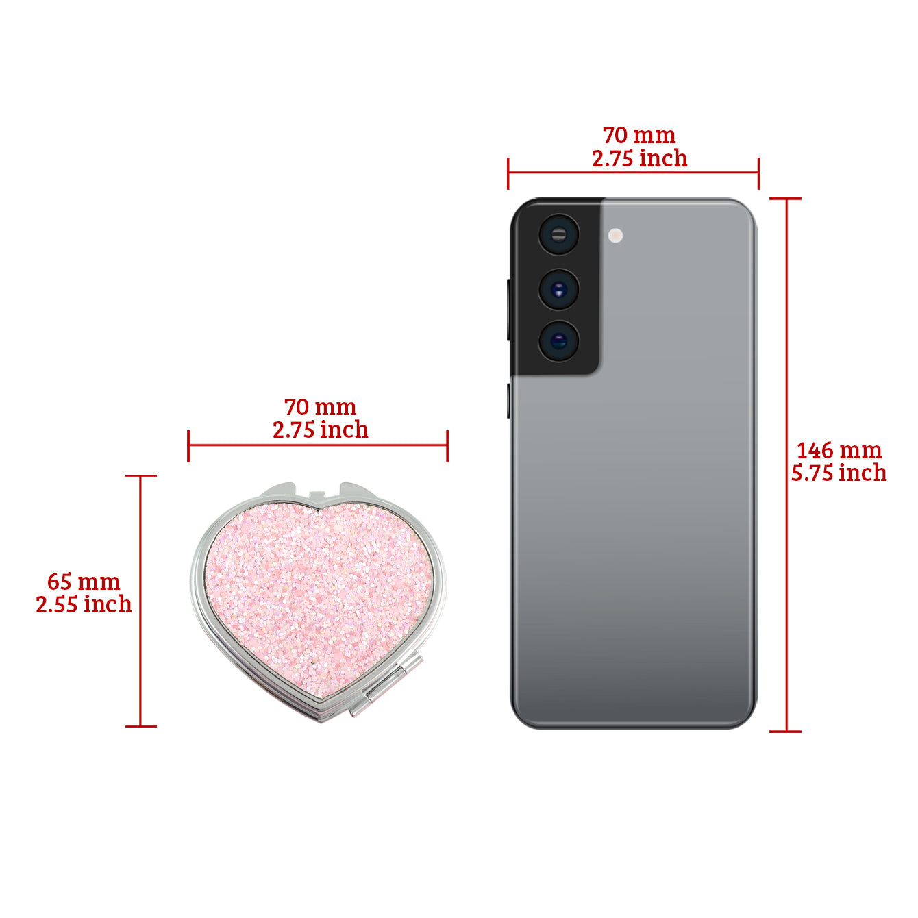 1PC Heart Key Chain Makeup Mirror Folding Double Side Compact Mirror The Pink Loose Powder Is Beautiful And Shiny Very Suitable As A Gift To Important People Like Mother Sister Or Lover At Various Festivals Small And Convenient For Any Occasion