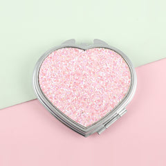 1PC Heart Key Chain Makeup Mirror Folding Double Side Compact Mirror The Pink Loose Powder Is Beautiful And Shiny Very Suitable As A Gift To Important People Like Mother Sister Or Lover At Various Festivals Small And Convenient For Any Occasion