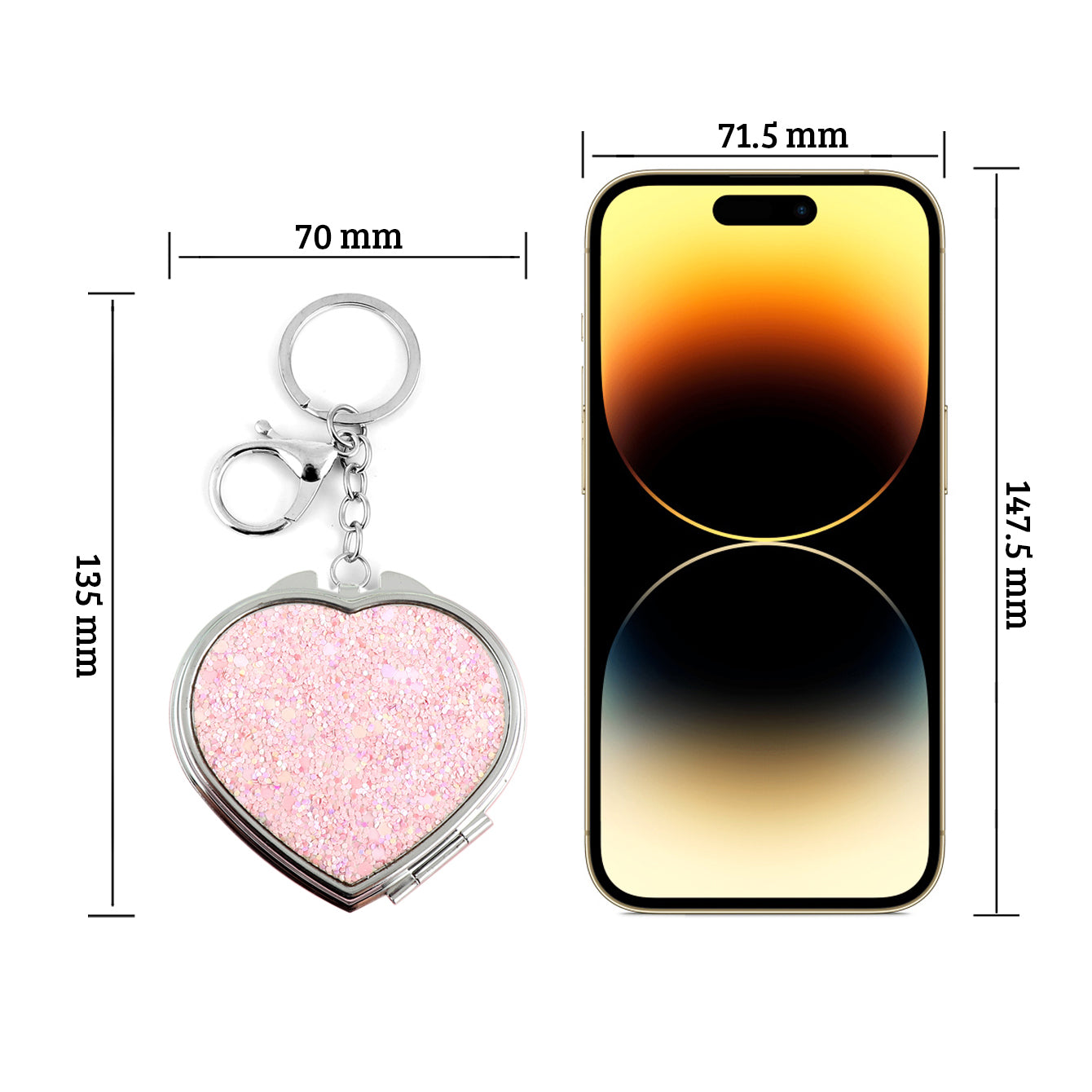 1PC Heart Key Chain Makeup Mirror Folding Double Side Compact Mirror The Pink Loose Powder Is Beautiful And Shiny Very Suitable As A Gift To Important People Like Mother Sister Or Lover At Various Festivals Small And Convenient For Any Occasion