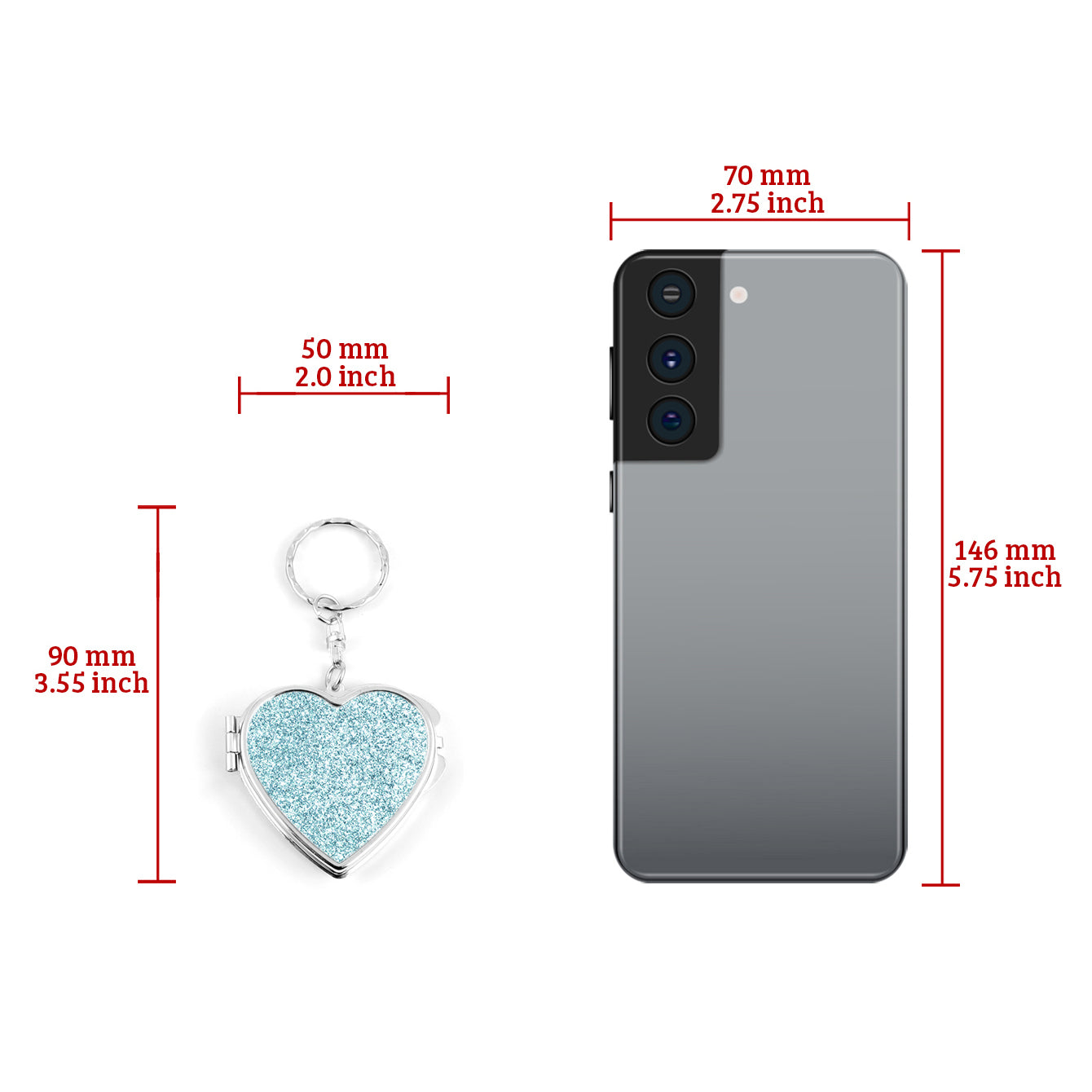 1PC Heart Key Chain Makeup Mirror Folding Double Side Compact Mirror The Colorful Loose Powder Is Beautiful And Shiny Very Suitable As A Gift To Important People Like Mother Sister Or Lover At Various Festivals Small And Convenient For Any Occasion