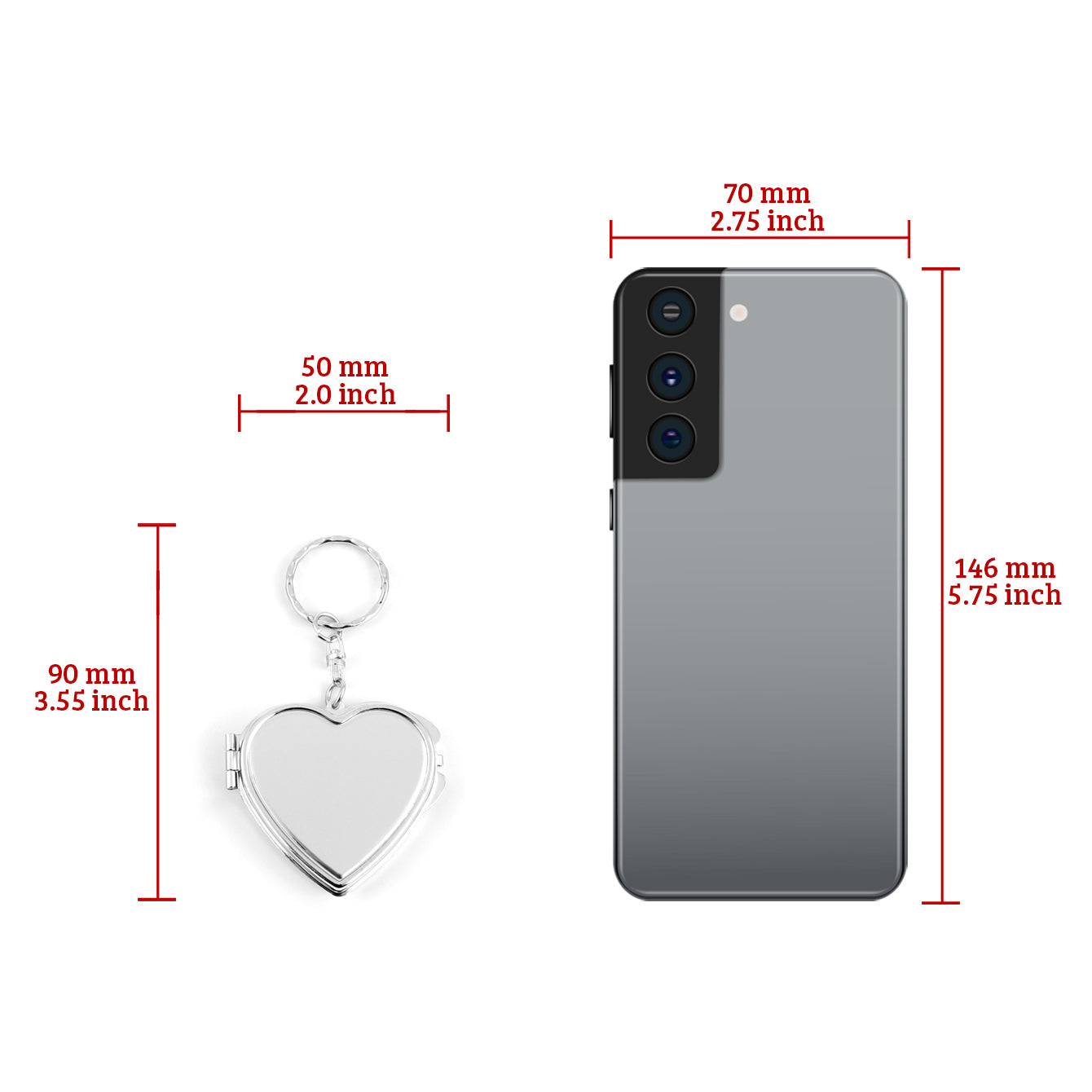 DIY Heart-shaped Keychain Makeup Mirror with Dual Glass Panels, Silver Electroplating, Metallic Charm, Compact 50mm Size. Elevate your beauty game with this on-the-go essential! 💄🔑