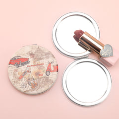 1PC PU Leather Makeup Mirror Folding Round Double Side Compact Mirror 2X Magnification Artistic Pattern Suitable As Gift For Sister And Mother Or Lover Suitable For Birthday And Valentine's Day  And Various Festivals And Also Suitable For All Occasions