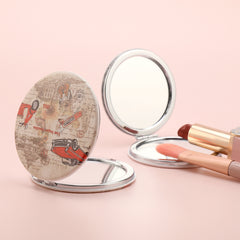 NS Style Retro European 70mm Round Mirror: Double-sided, 2x Magnification, Silver Electroplating, In-stock, High-Definition Glass Lens. A Fusion of Vintage Patterns and Modern Flair for a Stylish, Unique Reflection of Personal Charm