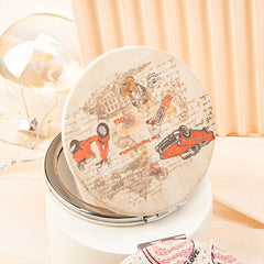 1PC PU Leather Makeup Mirror Folding Round Double Side Compact Mirror 2X Magnification Artistic Pattern Suitable As Gift For Sister And Mother Or Lover Suitable For Birthday And Valentine's Day  And Various Festivals And Also Suitable For All Occasions