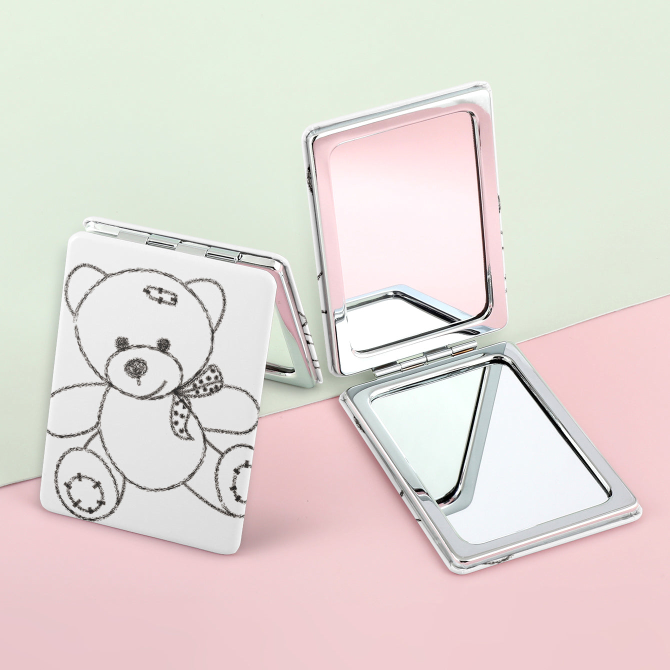 1PC PU Leather Makeup Mirror Folding Rectangle Double Side Compact Mirror 2X Magnification Beautiful And Lovely Pattern Suitable As Gift For Sister And Mother Or Lover Suitable For Various Festivals And Also Suitable For All Occasions