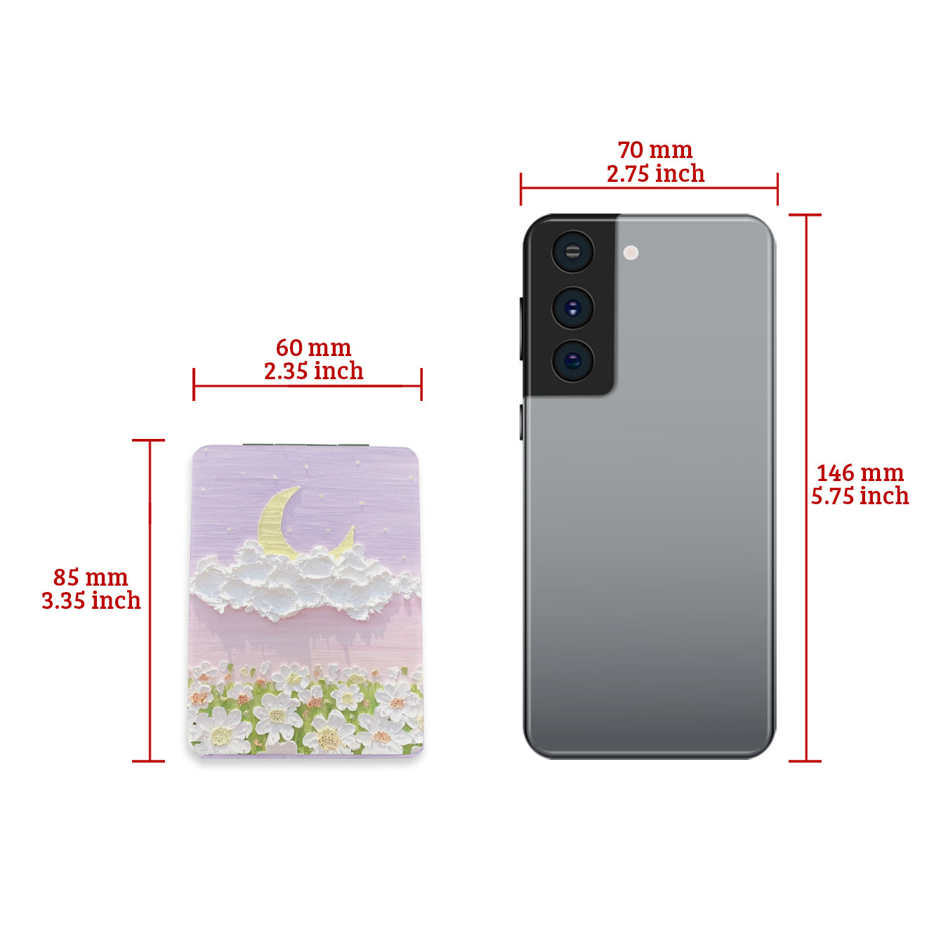 1PC PU Leather Makeup Mirror Folding Rectangle Double Side Compact Mirror 2X Magnification Beautiful And Lovely Pattern Suitable As Gift For Sister And Mother Or Lover Suitable For Various Festivals And Also Suitable For All Occasions