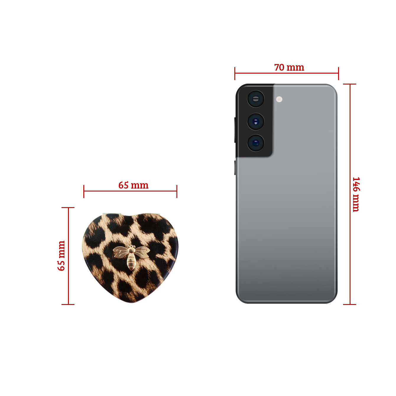 1PC Heart PU Leather Makeup Mirror Leopard Pattern Metal Bee Decoration Folding Double Side Compact Mirror 2X Magnification  Suitable As Gift For Sister And Mother Suitable For Birthdays And Various Festivals And Suitable For All Occasions