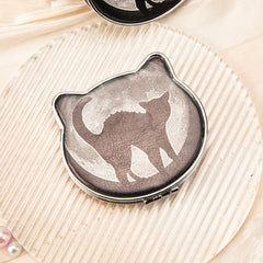 🐾 Must-Have for Feline Glam! Silver-Plated, Cat-Shaped Double-Sided Makeup Mirror 🌟 Featuring a Stylish Black Cat Print, 2x Magnification – The Perfect Gift for Your Dear Friends! 🎁