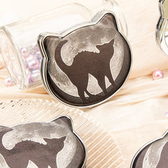 1PC PU Leather Makeup Mirror Folding Cat Head Double Side Compact Mirror 2X Magnification Cut Cat Pattern Suitable As Gift For Sister And Mother Or Lover Suitable For Birthday And Valentine's Day  And Various Festivals And Also Suitable For All Occasions