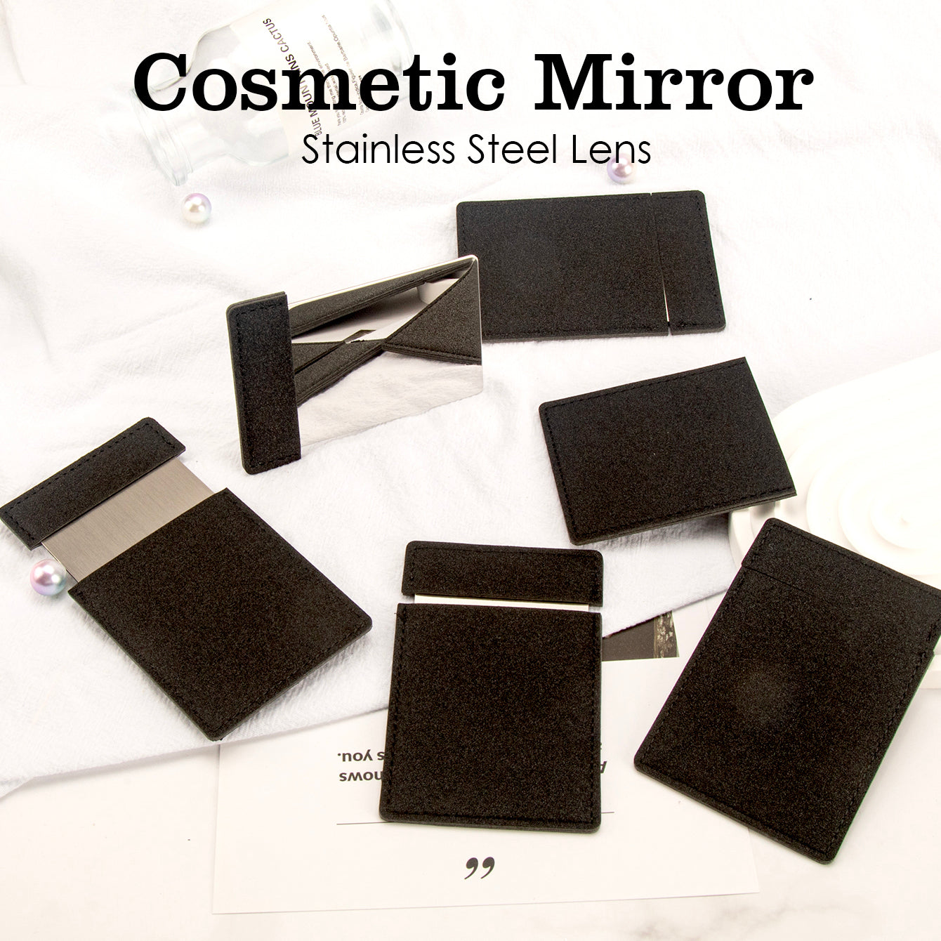 1PC Stainless Steel Makeup Mirror Leather Shell Wrapped Pull-out Single-sided Stainless Steel Cosmetic Mirror Stylish Easy To Carry Suitable As Gift Sister Girlfriend Suitable For Using On Any Occasion Leather Shell Protects Mirror From Being Broken