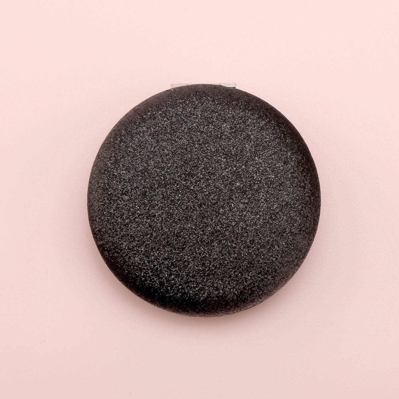 Dazzling Macaron Series: INS Style 70mm Round Dual-Sided Compact Mirror, Black Glitter Sparkle Leather Wrap, Metal Frame, Ideal for Weddings and Various Holiday Gifts, Glass Lens, 2x Magnification