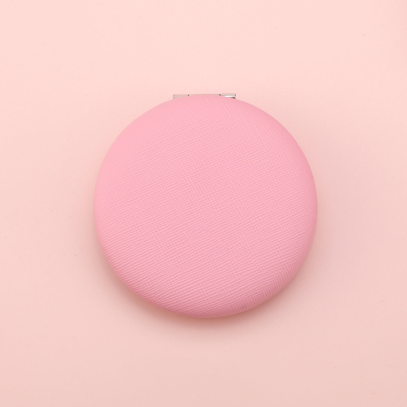 Dreamy Macaron Magic: INS Style 70mm Round Dual-Sided Portable Makeup Mirror, Eco-Friendly Leather Wrap, Metal Frame, Ideal for Weddings and Various Holiday Gifts, In-stock in Pink and Beige, 2x Magnification