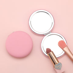 Dreamy Macaron Magic: INS Style 70mm Round Dual-Sided Portable Makeup Mirror, Eco-Friendly Leather Wrap, Metal Frame, Ideal for Weddings and Various Holiday Gifts, In-stock in Pink and Beige, 2x Magnification