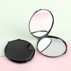 ✨ Portable Elegance! 70mm Round Double-Sided Makeup Mirror, Black Electroplating, Metal Frame, Macaron Design, Ideal for DIY, Glass Lens. 🌈