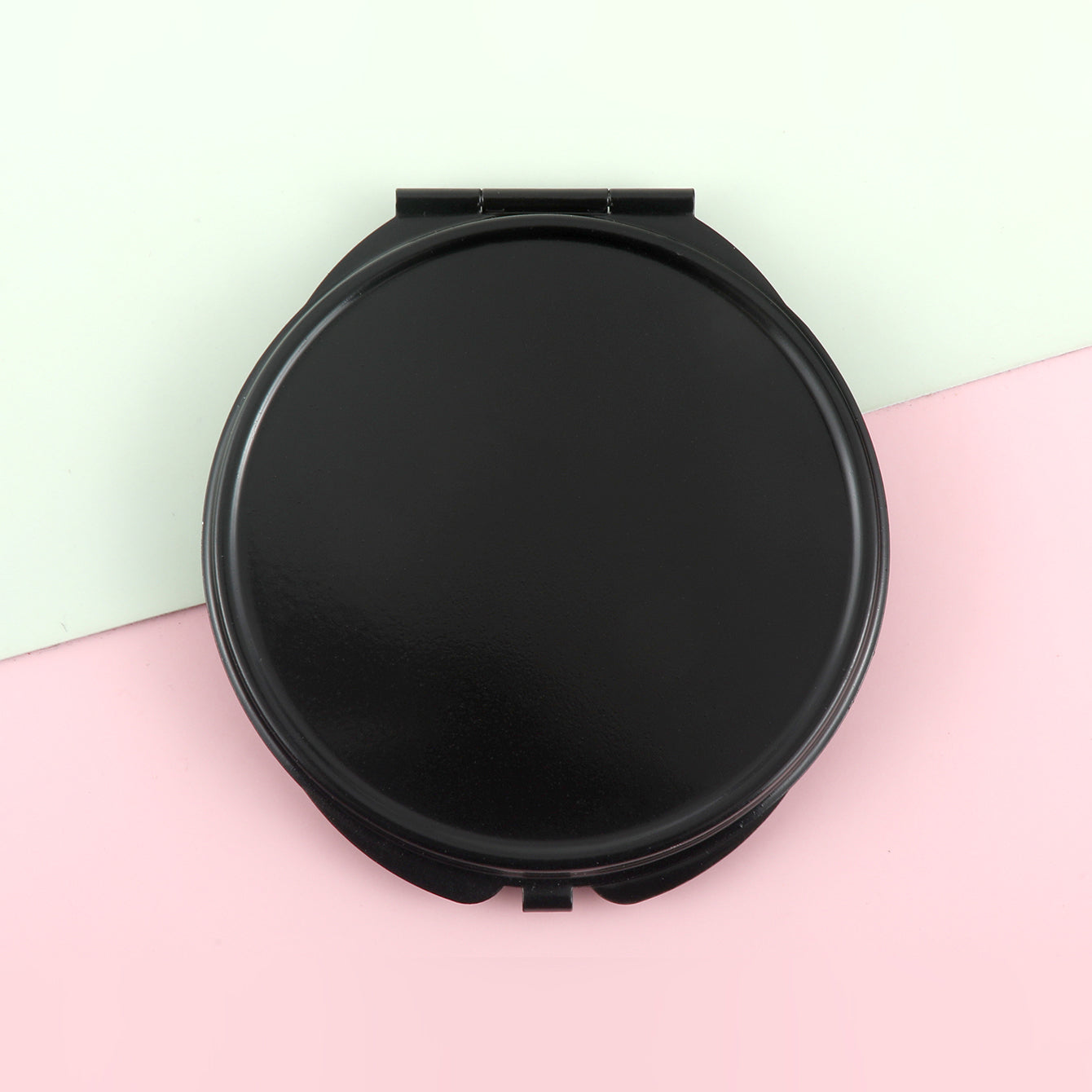 ✨ Portable Elegance! 70mm Round Double-Sided Makeup Mirror, Black Electroplating, Metal Frame, Macaron Design, Ideal for DIY, Glass Lens. 🌈