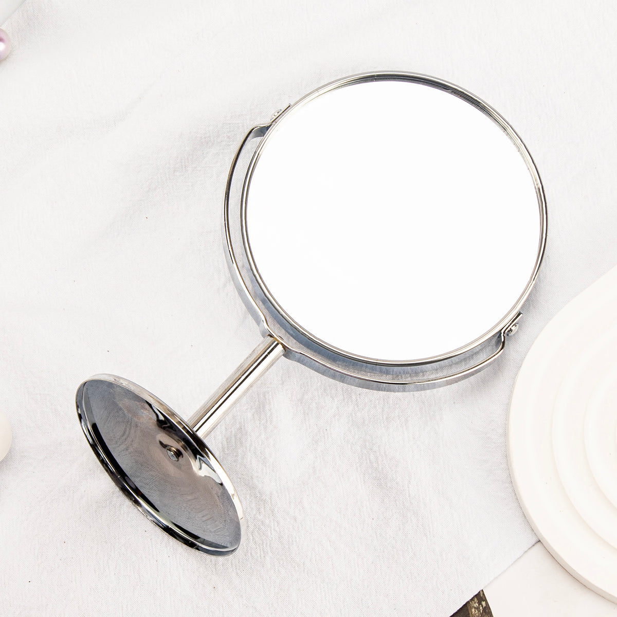 1 PC Silver Round Table Makeup Mirror With Elegant Design And HD Clarity Perfect For Home Office And Vanity Use Ideal For Precision Makeup Application A Stylish And Functional Accessory Great As A Gift For Mother Daughter Sister Or Girlfriend