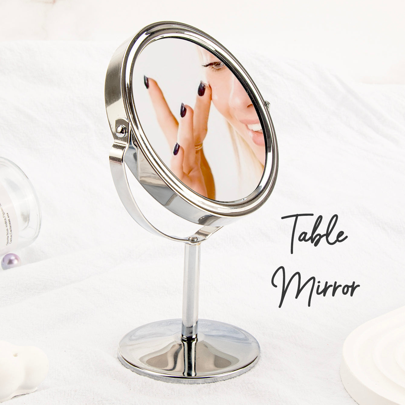 1 PC Silver Round Table Makeup Mirror With Elegant Design And HD Clarity Perfect For Home Office And Vanity Use Ideal For Precision Makeup Application A Stylish And Functional Accessory Great As A Gift For Mother Daughter Sister Or Girlfriend