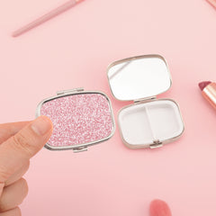 ✨ Sparkling PU Gallette Inlaid with Glitter Leather, Metal Material, Glass Lens, 45*55mm Rounded Rectangle Pill Organizer! ✨