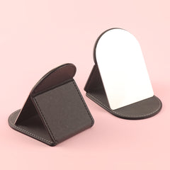 Must-Have in American Style! Compact 8K Stainless Steel Folding Makeup Mirror with PU Leather Wrap, 68x98mm – Durable and Stylish!