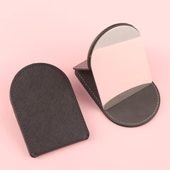 Must-Have in American Style! Compact 8K Stainless Steel Folding Makeup Mirror with PU Leather Wrap, 68x98mm – Durable and Stylish!