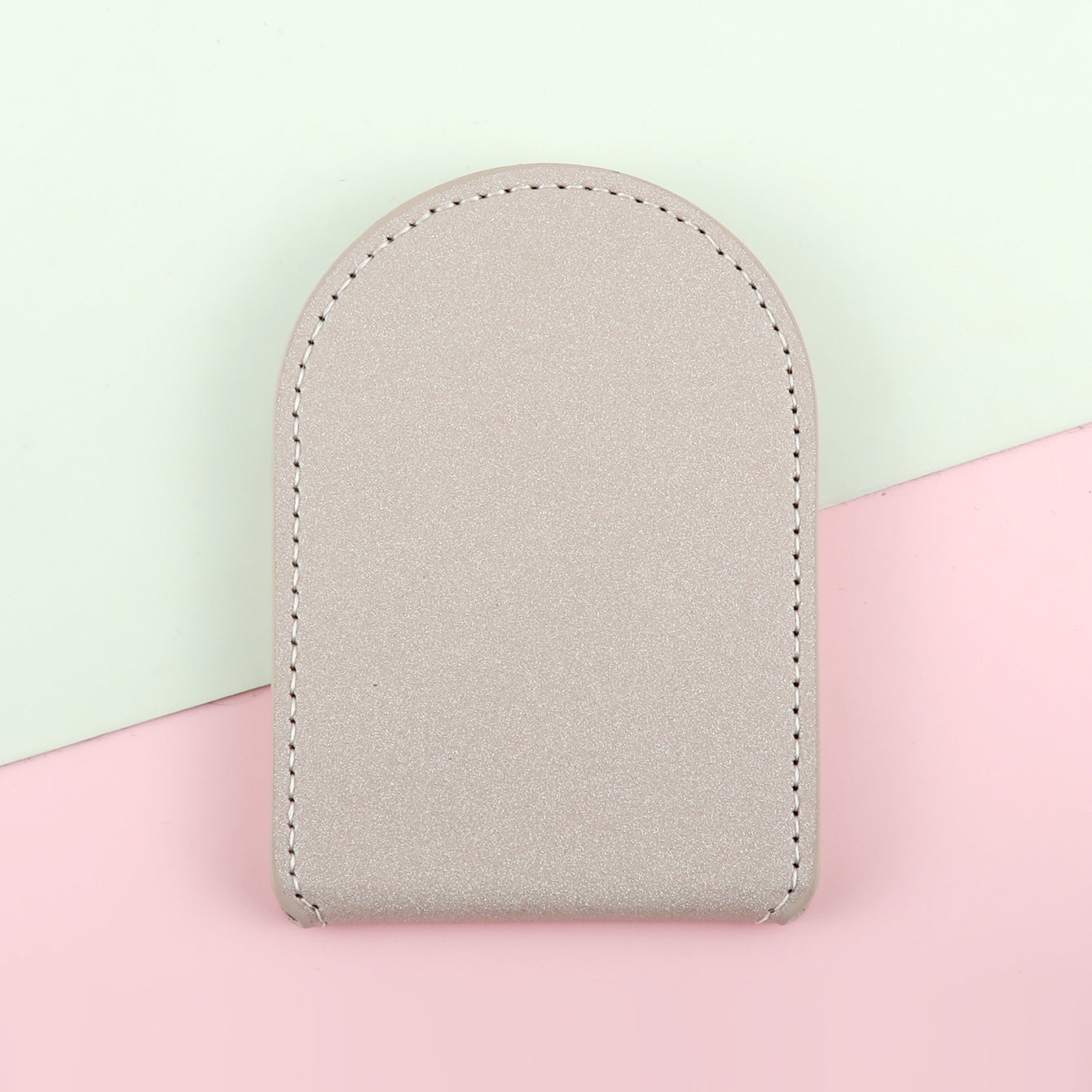 1 PC Arch-Shaped Leather Shell Foldable Single-Sided Makeup Mirror With Elegant Design Compact Structure Perfect For Precision Makeup At Home Office And Travel An Ideal Gift For Mother Sister Or Girlfriend To Enhance Their Beauty Routine