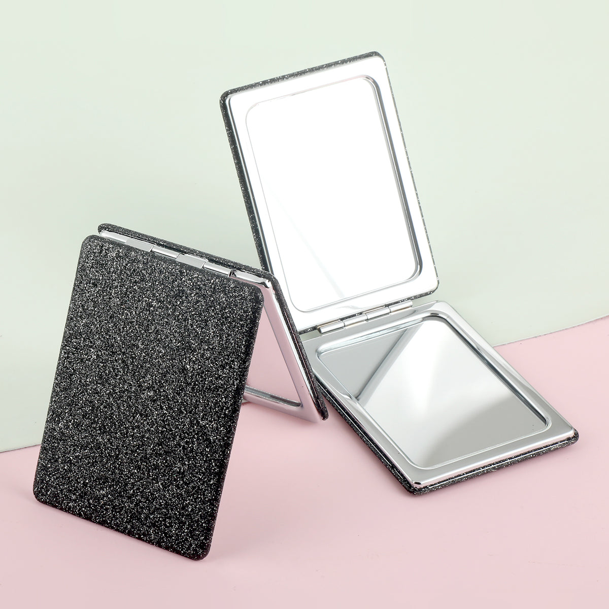 1 PC Rectangular Powder Double-Sided Makeup Mirror Elegant Compact Design With Highlighter Powder Decoration Ideal For Precision Makeup Perfect Gift For Mother Daughter Sister Girlfriend Suitable For Home Office Travel And More