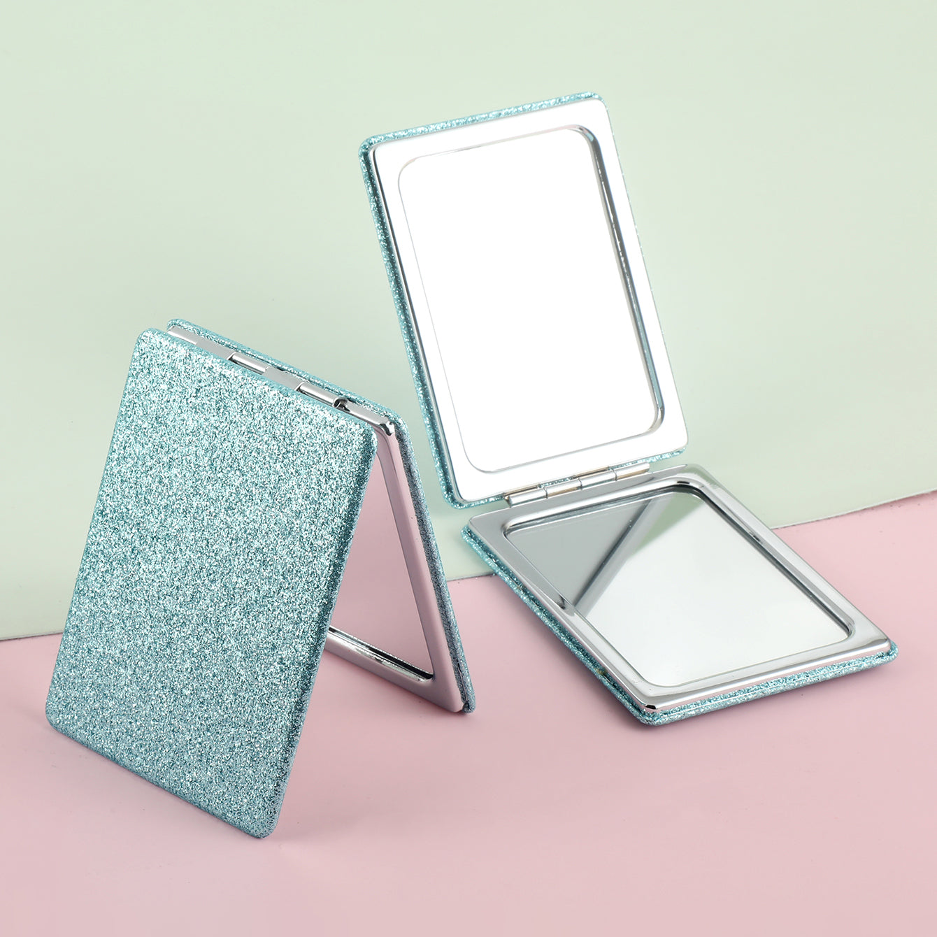 1 PC Rectangular Powder Double-Sided Makeup Mirror Elegant Compact Design With Highlighter Powder Decoration Ideal For Precision Makeup Perfect Gift For Mother Daughter Sister Girlfriend Suitable For Home Office Travel And More