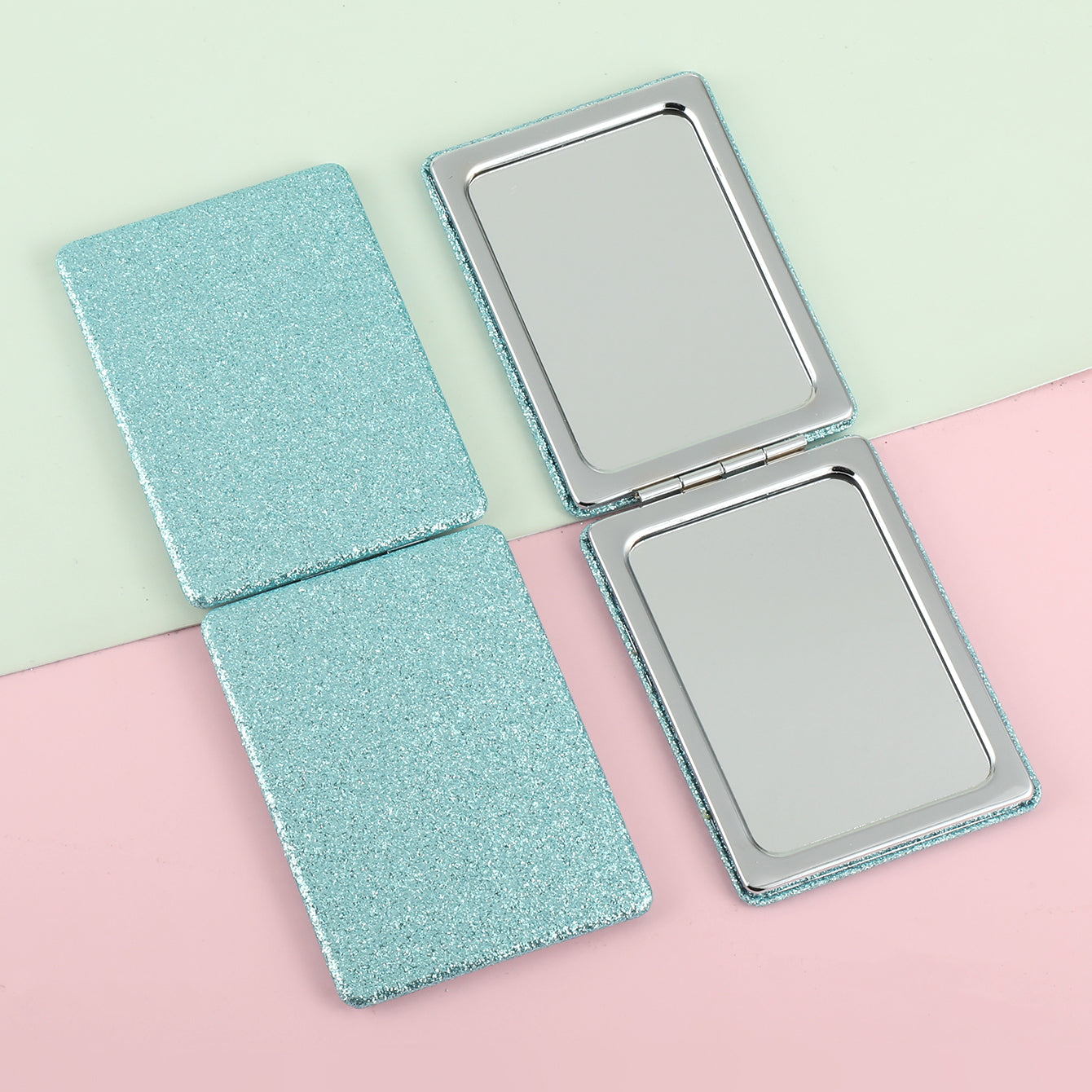 1 PC Rectangular Powder Double-Sided Makeup Mirror Elegant Compact Design With Highlighter Powder Decoration Ideal For Precision Makeup Perfect Gift For Mother Daughter Sister Girlfriend Suitable For Home Office Travel And More