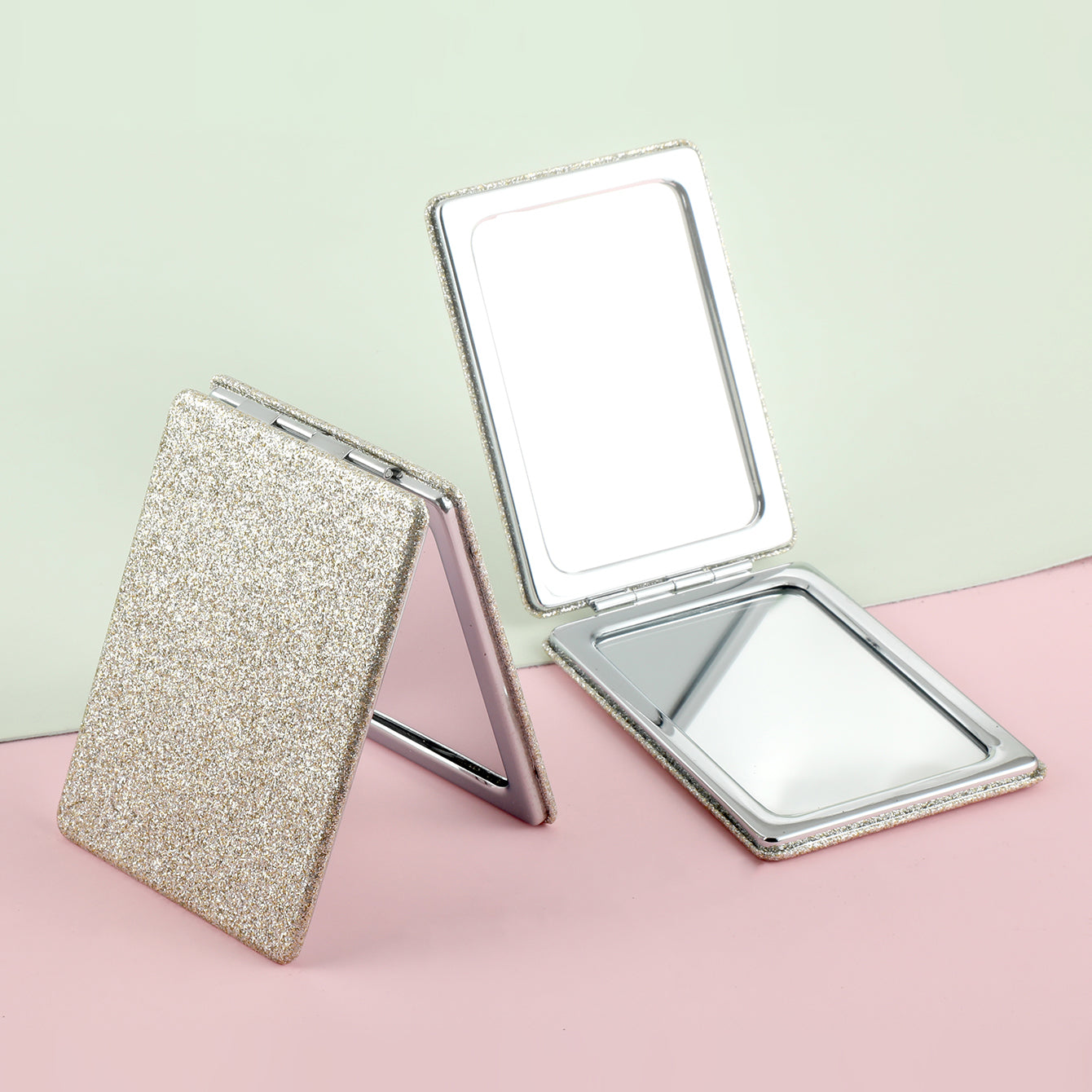 1 PC Rectangular Powder Double-Sided Makeup Mirror Elegant Compact Design With Highlighter Powder Decoration Ideal For Precision Makeup Perfect Gift For Mother Daughter Sister Girlfriend Suitable For Home Office Travel And More