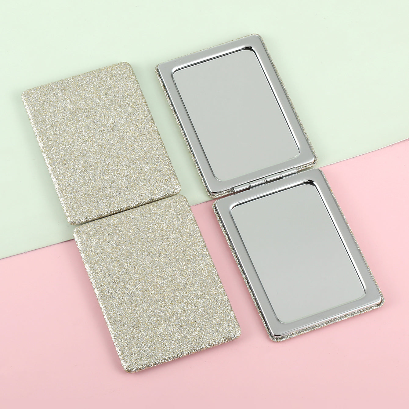 1 PC Rectangular Powder Double-Sided Makeup Mirror Elegant Compact Design With Highlighter Powder Decoration Ideal For Precision Makeup Perfect Gift For Mother Daughter Sister Girlfriend Suitable For Home Office Travel And More