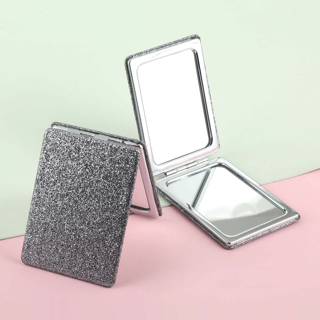 1 PC Rectangular Powder Double-Sided Makeup Mirror Elegant Compact Design With Highlighter Powder Decoration Ideal For Precision Makeup Perfect Gift For Mother Daughter Sister Girlfriend Suitable For Home Office Travel And More