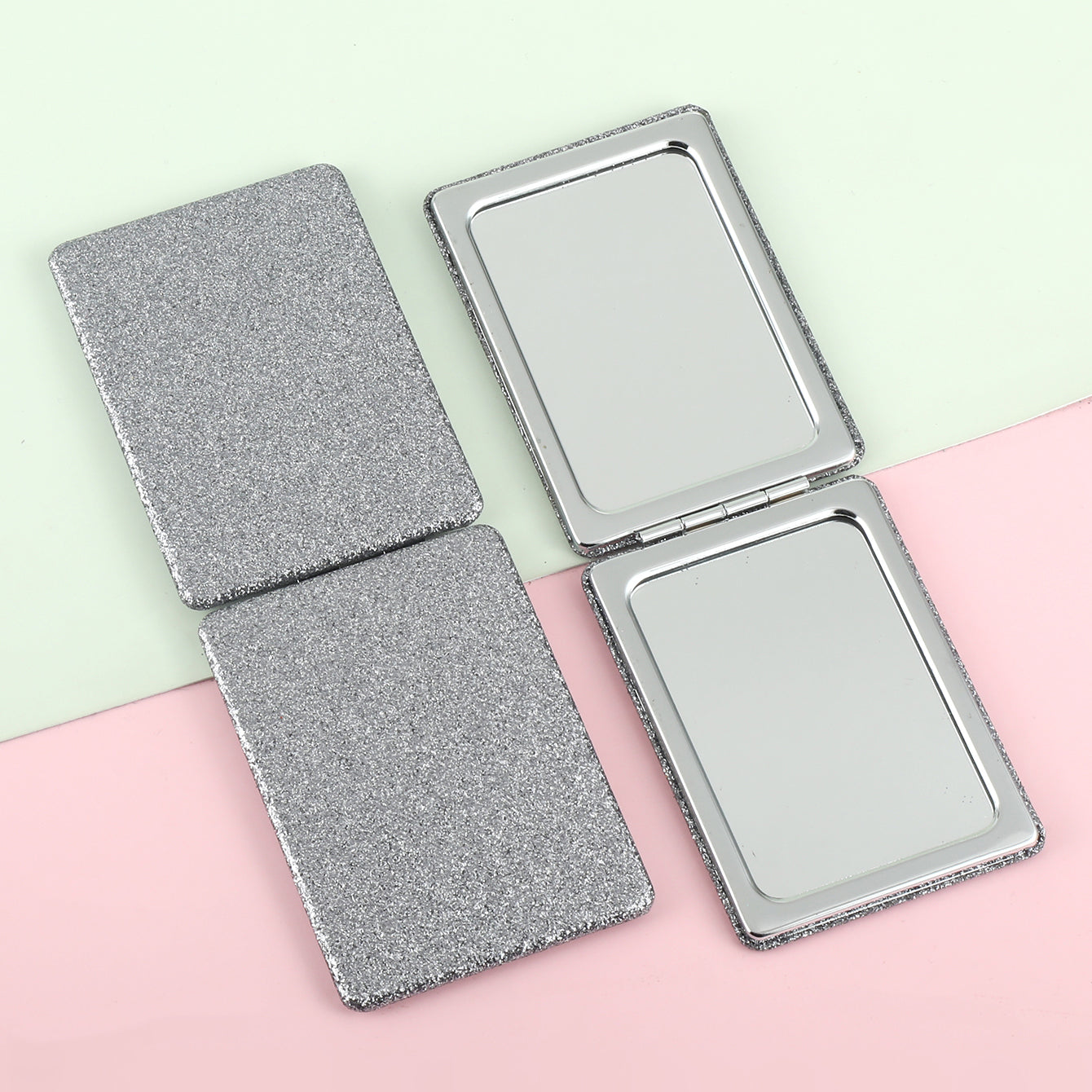 1 PC Rectangular Powder Double-Sided Makeup Mirror Elegant Compact Design With Highlighter Powder Decoration Ideal For Precision Makeup Perfect Gift For Mother Daughter Sister Girlfriend Suitable For Home Office Travel And More