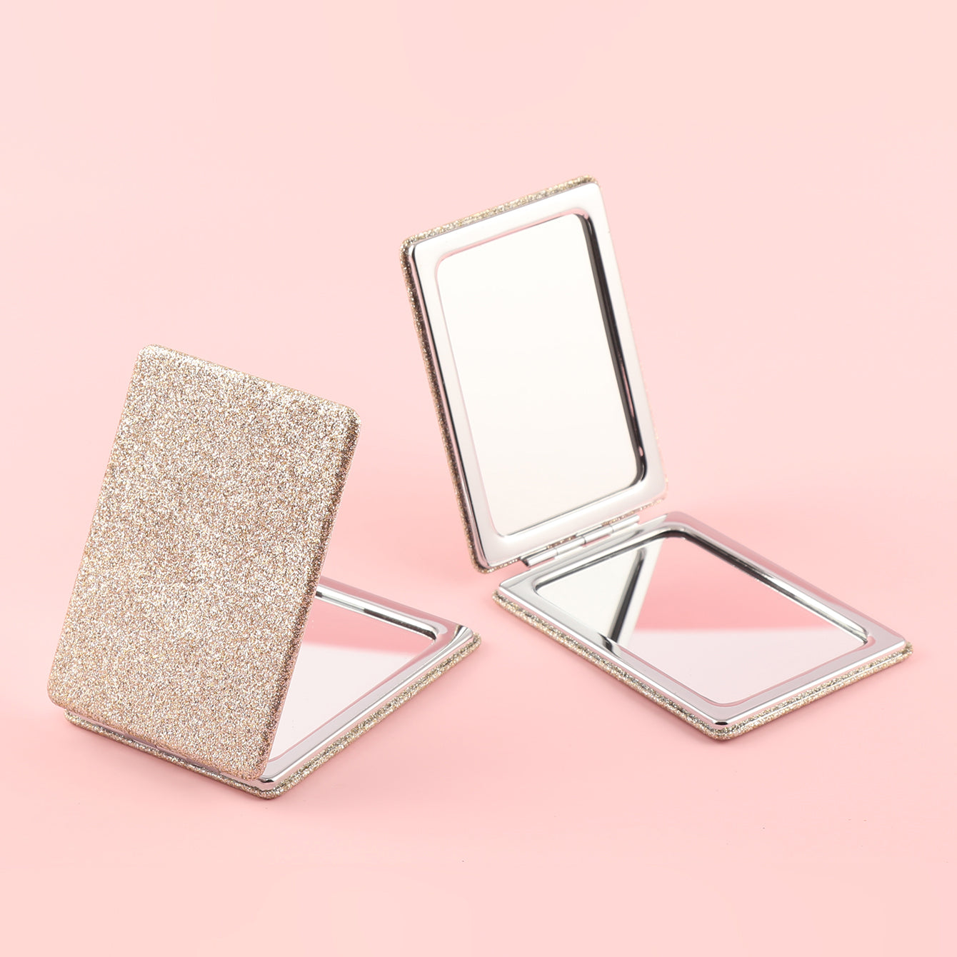 1 PC Rectangular Powder Double-Sided Makeup Mirror Elegant Compact Design With Highlighter Powder Decoration Ideal For Precision Makeup Perfect Gift For Mother Daughter Sister Girlfriend Suitable For Home Office Travel And More