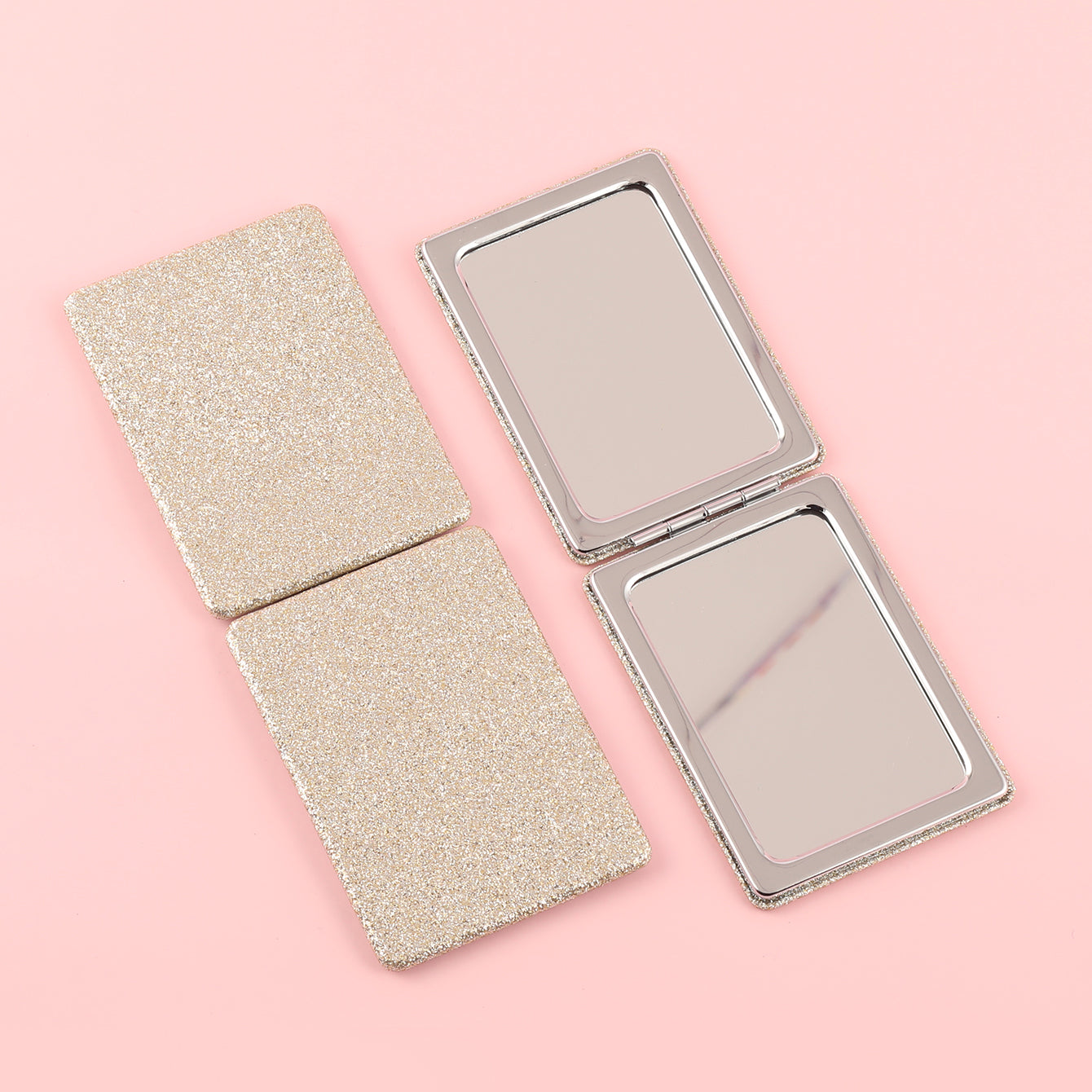 1 PC Rectangular Powder Double-Sided Makeup Mirror Elegant Compact Design With Highlighter Powder Decoration Ideal For Precision Makeup Perfect Gift For Mother Daughter Sister Girlfriend Suitable For Home Office Travel And More