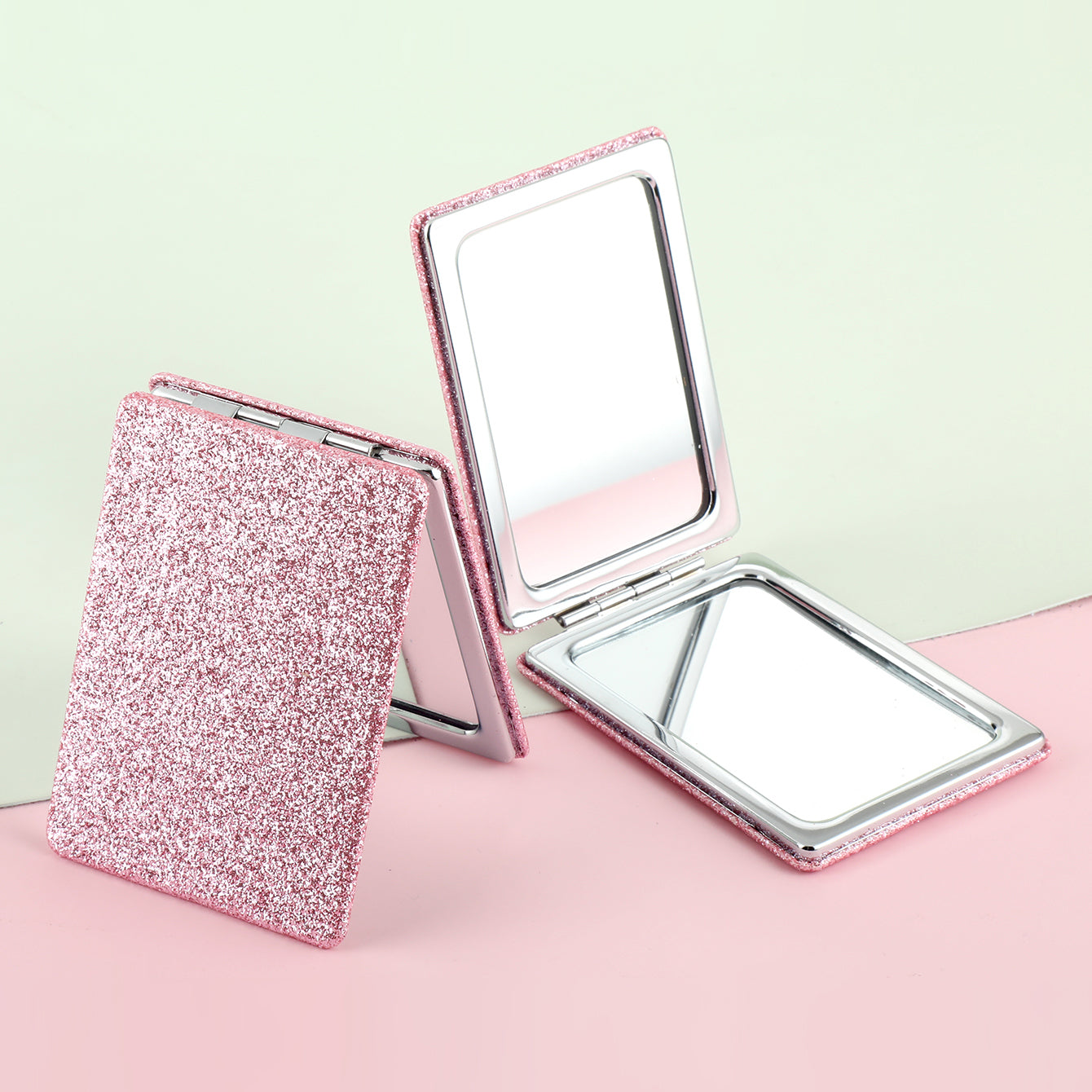 1 PC Rectangular Powder Double-Sided Makeup Mirror Elegant Compact Design With Highlighter Powder Decoration Ideal For Precision Makeup Perfect Gift For Mother Daughter Sister Girlfriend Suitable For Home Office Travel And More